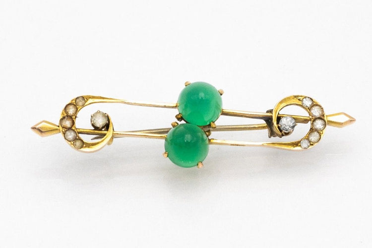 Broche Broche ancienne en or jaune avec agates vertes 58 Facettes HSK1