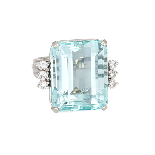 Bague 53 Bague en or blanc 27 carats avec aigue-marine 58 Facettes G13870