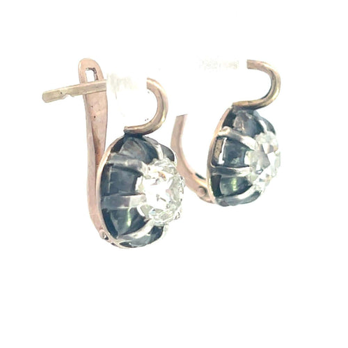 Boucles d'oreilles Boucles d'oreilles en argent et or jaune avec diamant taille ancienne européenne 58 Facettes