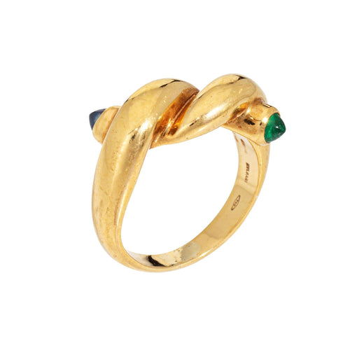Bague 49 BULGARI - Bague Nœud Vintage en Or Jaune Saphir, Émeraude 58 Facettes G13941