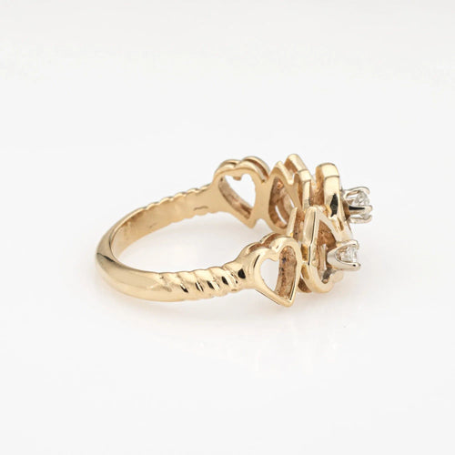 Bague Bague cœur en diamant vintage en or jaune 14 carats, taille 6,75, bijouterie fine 58 Facettes 15433
