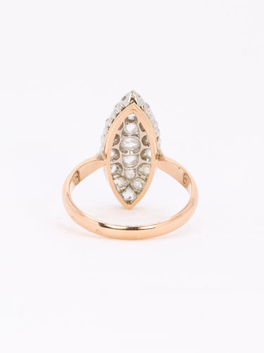 Anel marquesa ouro rosa diamantes lapidação rosa 