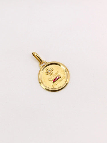 Pendentif AUGIS - Médaille amour ronde or jaune diamant rubis 58 Facettes J455
