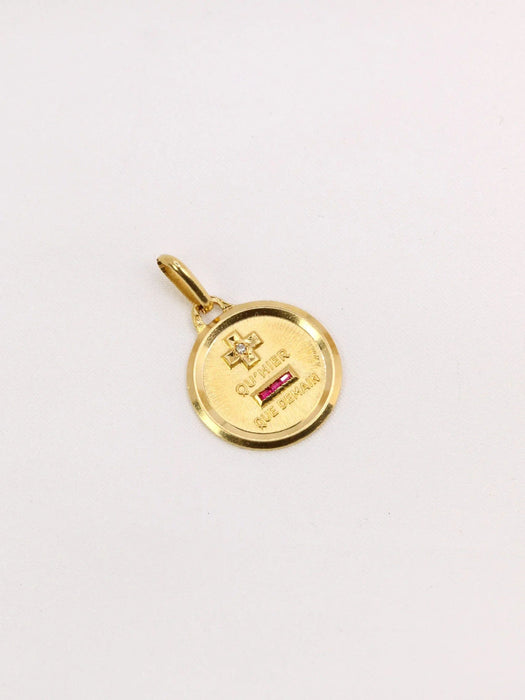 Pendentif AUGIS - Médaille amour ronde or jaune diamant rubis 58 Facettes J455