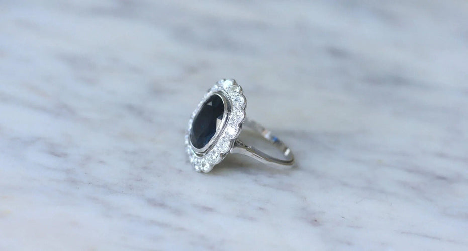 Bague 58 Bague marguerite art déco or blanc, platine, saphir et diamants 58 Facettes