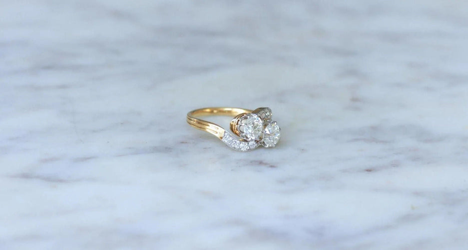 Bague 53 Bague Toi et Moi or jaune, platine, diamants 58 Facettes