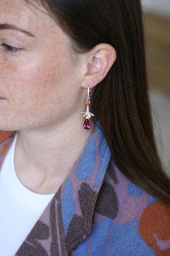 Lorenz Bäumer Boucles d'Oreilles Rubellite, Saphir, Héliodore et Diamant sur Or Jaune 58 Facettes