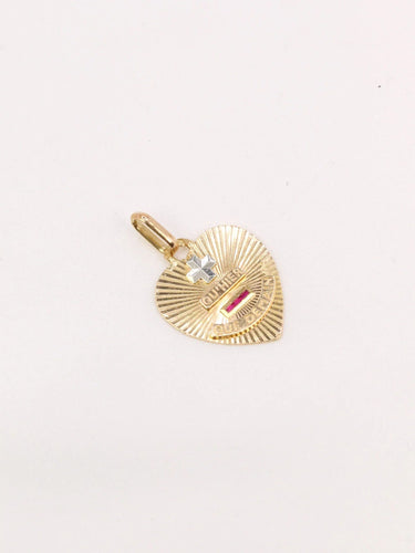 Pendentif Médaille amour Augis coeur strié Plus qu'hier moins que demain or jaune rubis 58 Facettes J493