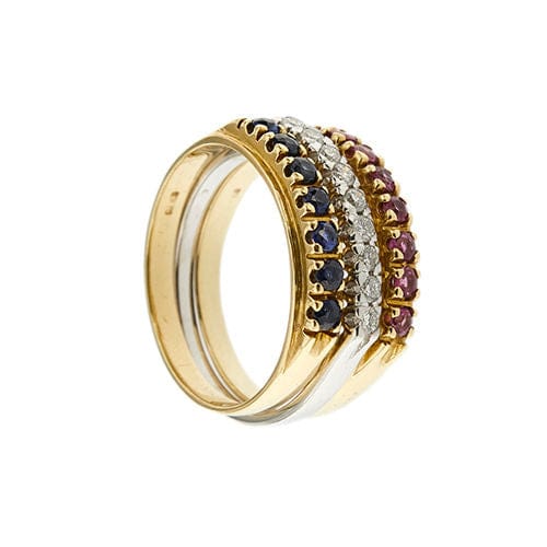 里维埃拉 (Riviera) 戒指镶有蓝宝石、红宝石和钻石