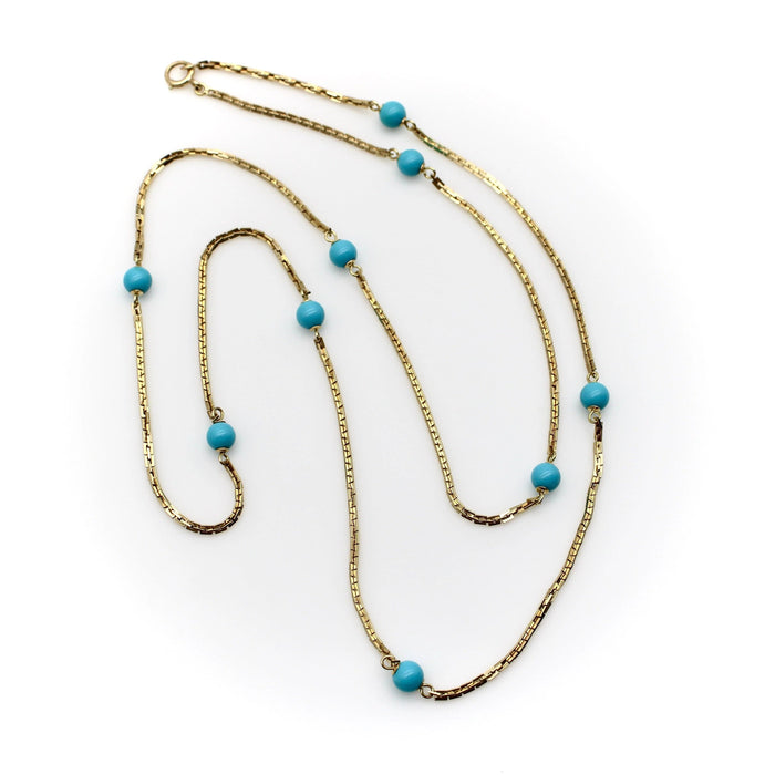 Collier Collier 36 stations en perles turquoise dorées 58 Facettes