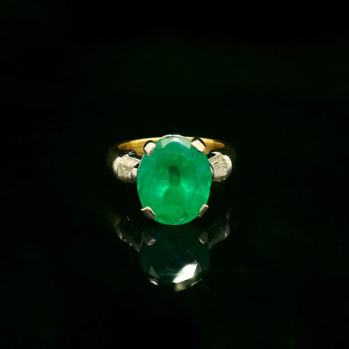 Vintage yellow and white gold emerald ring 58 Facettes