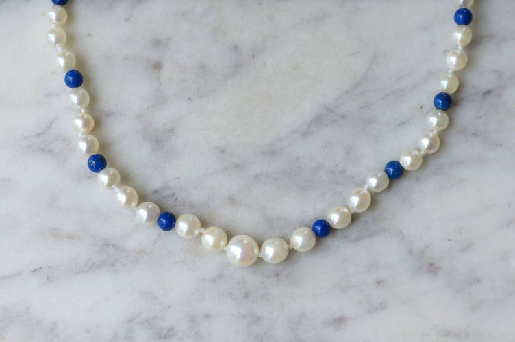 Collier Collier perles de culture et lapis lazuli or jaune 58 Facettes