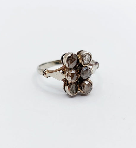 Inel marquise antic din aur alb 18k și diamante tăiate rose 