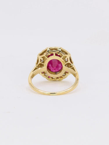 Bague 51 Bague marguerite vintage or jaune diamants rubis ovale 2,2 ct 58 Facettes J381