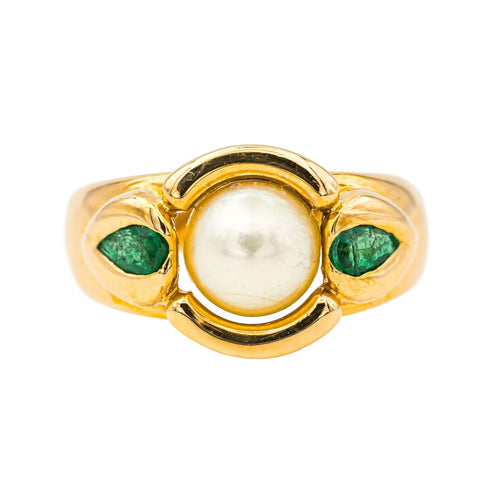 Bague 54 Bague Or jaune Perle, Emeraude 58 Facettes 4292217RV