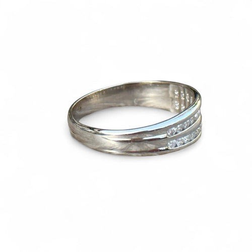 Bague 50 Alliance or blanc double rang diamants 58 Facettes 206