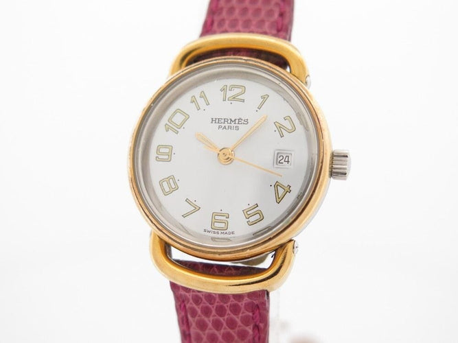 Montre vintage montre HERMES pullman 24mm plaque or et acier quartz 58 Facettes 259817