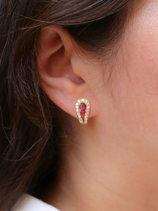 Vintage robijnrode diamanten oorbellen 0,80 ct