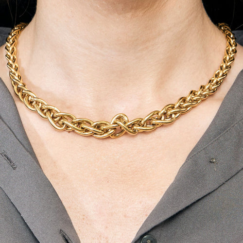 Yellow gold necklace Link braided