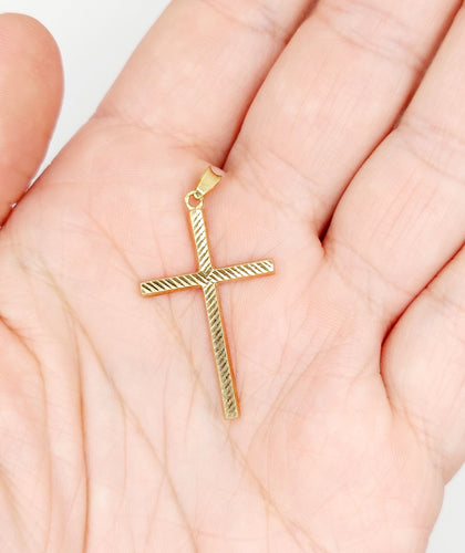 İnce işlenmiş vintage pembe altın haç kolye ucu 