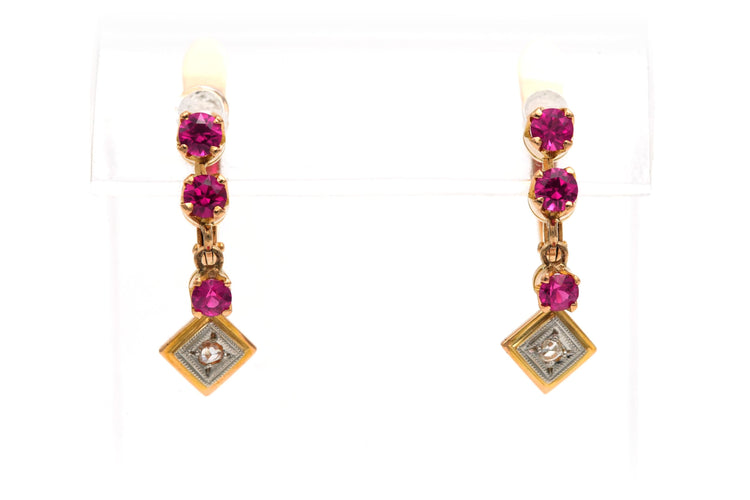 Boucles d'oreilles Boucles d'oreilles Art Déco or jaune rubis de synthèse et diamants 58 Facettes 17568