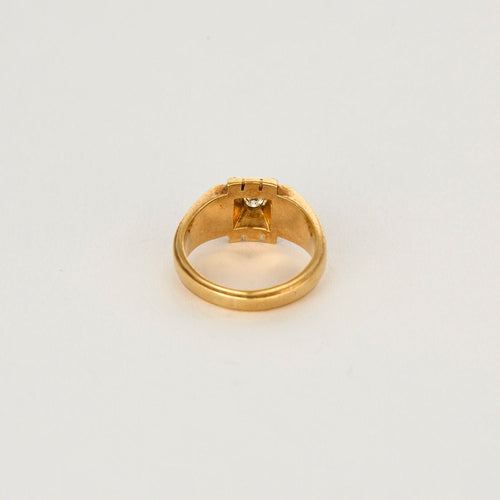 Bague 49 Chevalière or jaune et gris centré d'un diamant 58 Facettes CAN1105