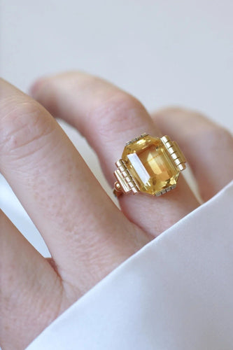 Bague Art Déco or jaune et blanc citrine 58 Facettes
