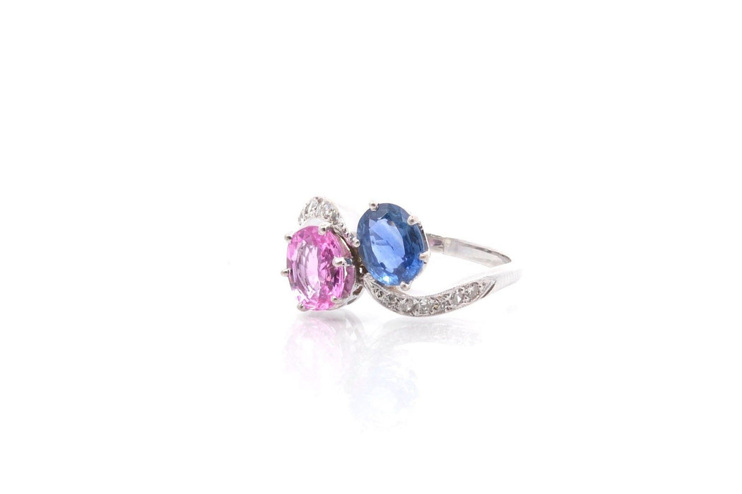 Vintage-Ring „Du und ich“ aus Platin mit Saphir und Diamant