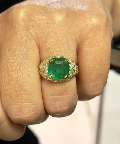 Bague 51 Bague en or jaune 18 carats diamants et émeraude 58 Facettes