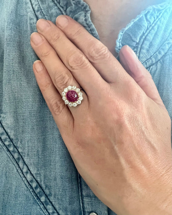 Onverwarmde Birmese Ruby Ring Platina Diamanten Geel Goud