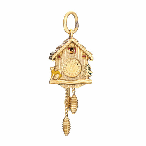 Pendentif Breloque d'horloge à coucou vintage années 60 en or jaune 58 Facettes G14179