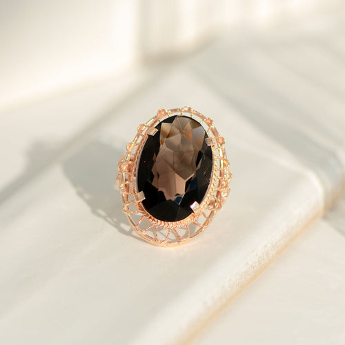 Bague 56 Bague Art Nouveau en or ornée d'un gros quartz fumé 58 Facettes