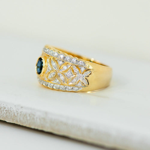 Bague 55 Bague élégante en or 18 carats sertie de saphirs et de diamants | Luxe vintage 58 Facettes