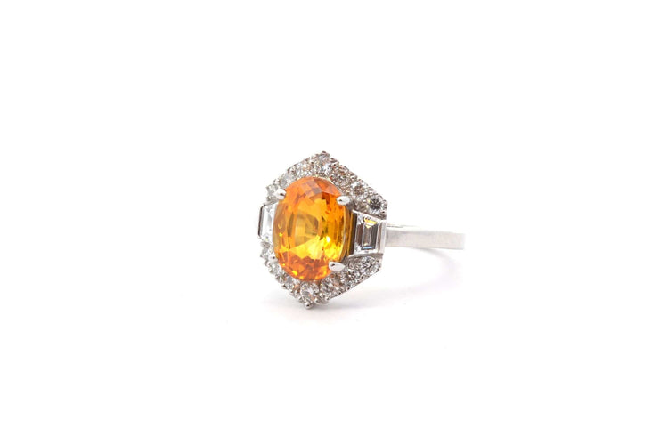 Bague 52.5 Bague saphir jaune de 2,92cts et diamants 58 Facettes 24566b