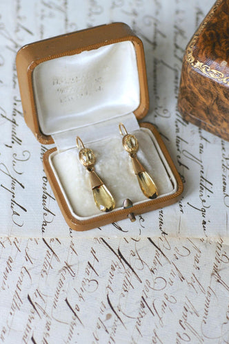 Boucles d'oreilles Anciennes boucles d'oreilles or jaune, goutte citrine - vers 1900 58 Facettes