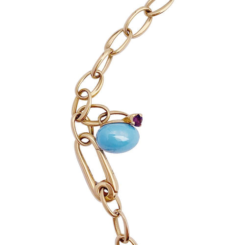 Collier Sautoir Pomellato, "Capri", or rose, céramique turquoise. 58 Facettes 33660