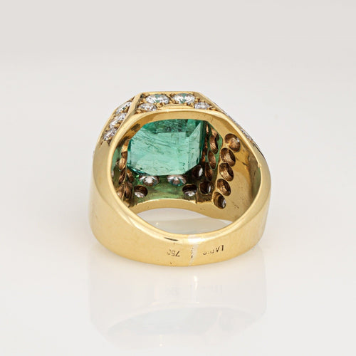 Bague 49 Bague vintage des années 80 avec diamants et émeraude naturelle de Colombie de 6,05 ct 58 Facettes G14081