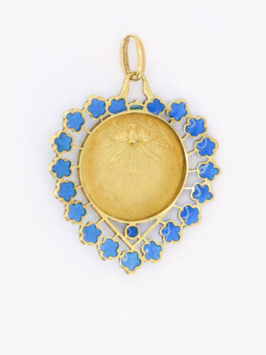 Pendentif BECKER Médaille Art Nouveau Coeur émail bleu 58 Facettes 1153.11
