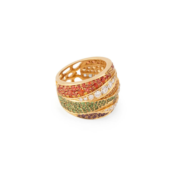 Bague 53 Bague bandeau or jaune entourée de gemmes de couleurs 58 Facettes 1