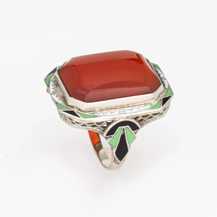 Bague 50 Vintage Art Déco carnelian enamel ring 58 Facettes G13573