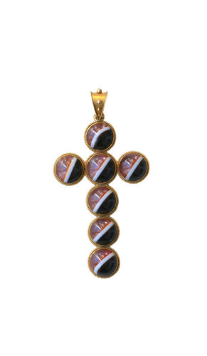 Agate Cabochon korshänge i gult guld