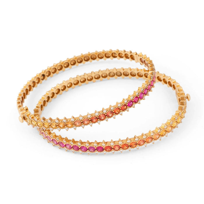 Bracelet Bracelet rigide ouvrant, or rose et saphirs multicolores 58 Facettes 1