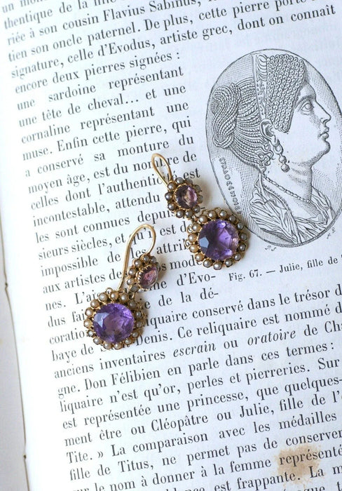 Boucles d'oreilles Boucles d'oreilles or rose et jaune, améthystes et perles 58 Facettes