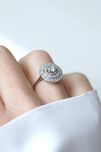 Bague 54 Bague Cible Art Déco Double Entourage Diamants 0,60 Ct 58 Facettes
