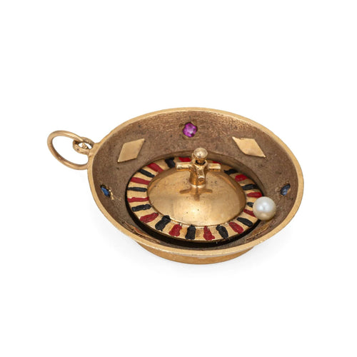 Pendentif Spinning Roulette Wheel Charm Vintage 14k Gold Pendant Casino Gambling Jewelry 58 Facettes G12703