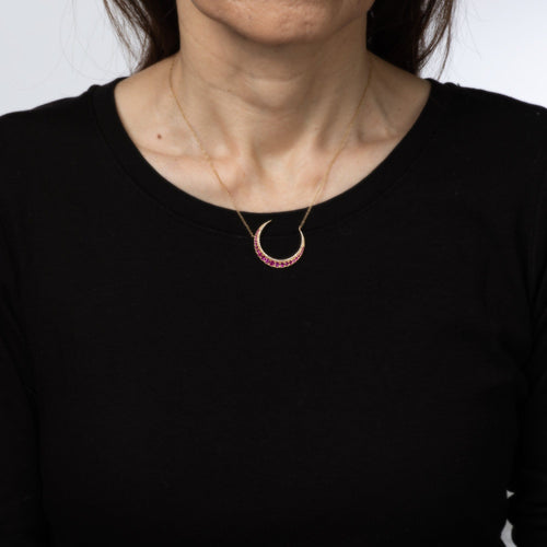 Collier Collier croissant de lune en or 14 carats avec rubis et diamants, bijoux fins célestes, 45,7 cm 58 Facettes G14052