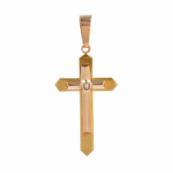 Pendentif Croix ancienne 2 ors perle 58 Facettes 24-249