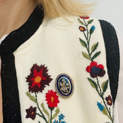 Broche Broche ancienne or jaune, émail et diamants 58 Facettes Z1351565