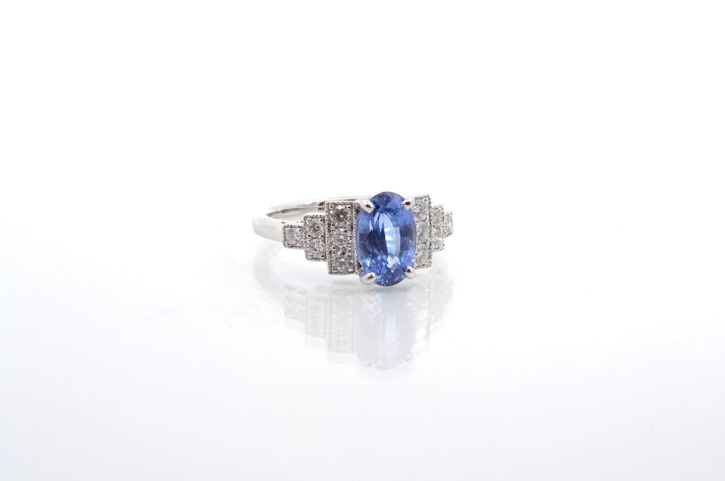 Bague 53 Bague saphir de Ceylan 2.10ct et diamants 58 Facettes 25921-26033