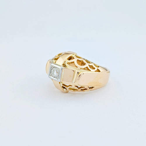 Bague 56 Bague tank ajourée en or jaune et diamant 58 Facettes 33016